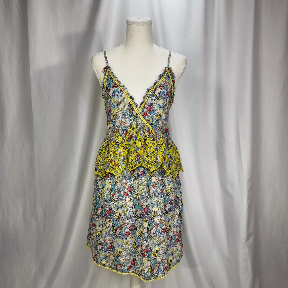 Anthropologie Barok Embroidered Floral Mini Dress Euro Summer Resort M Babydoll - Picture 6 of 16